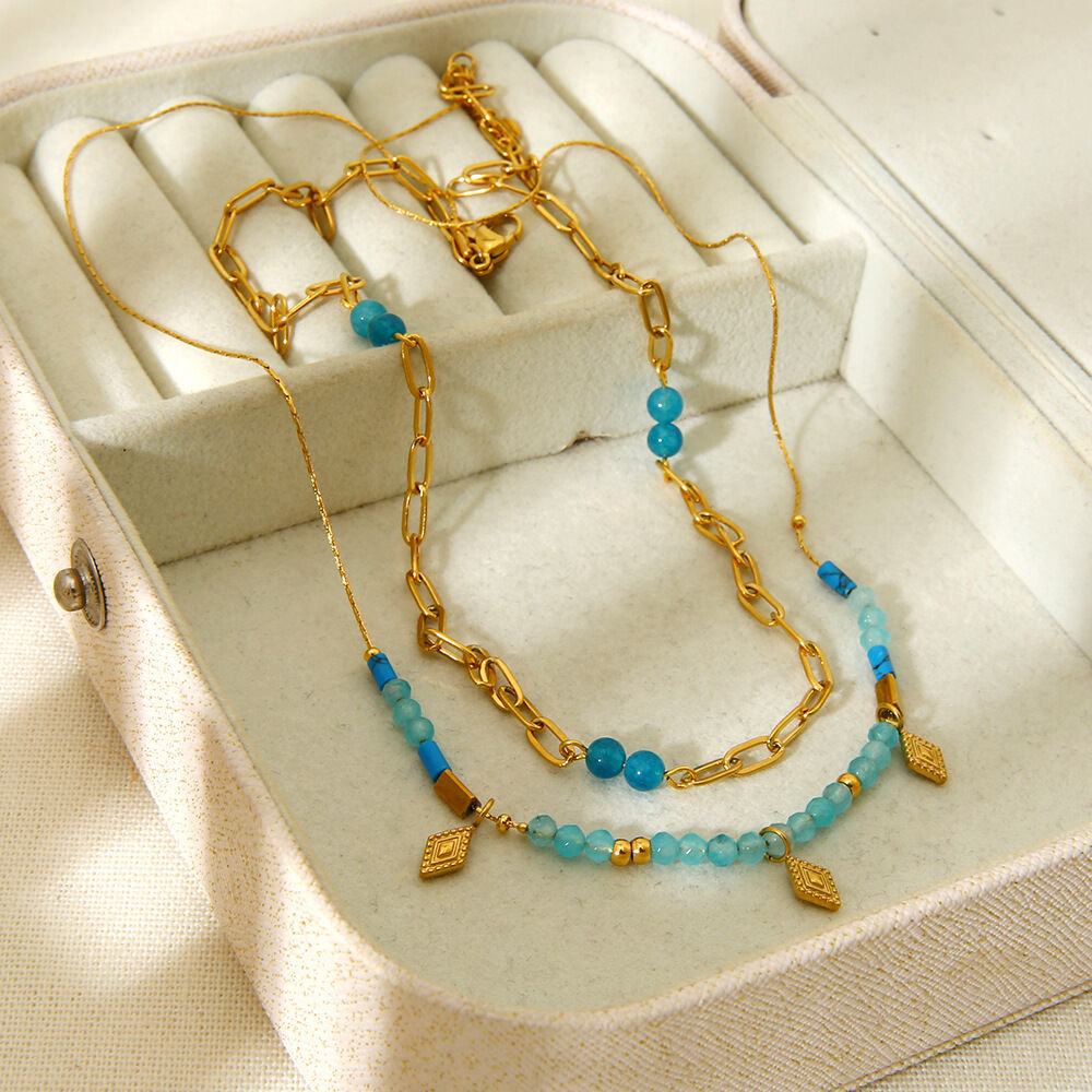Retro Geometric Stainless Steel Waterproof   Gold Color Women's Layered Necklaces Picture4