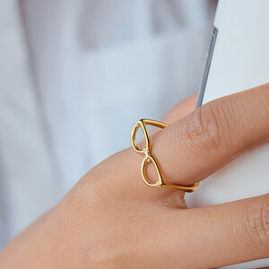 1 Piece Personality Glasses Shape Stainless Steel Waterproof Gold Color Statement Rings h5 Picture5