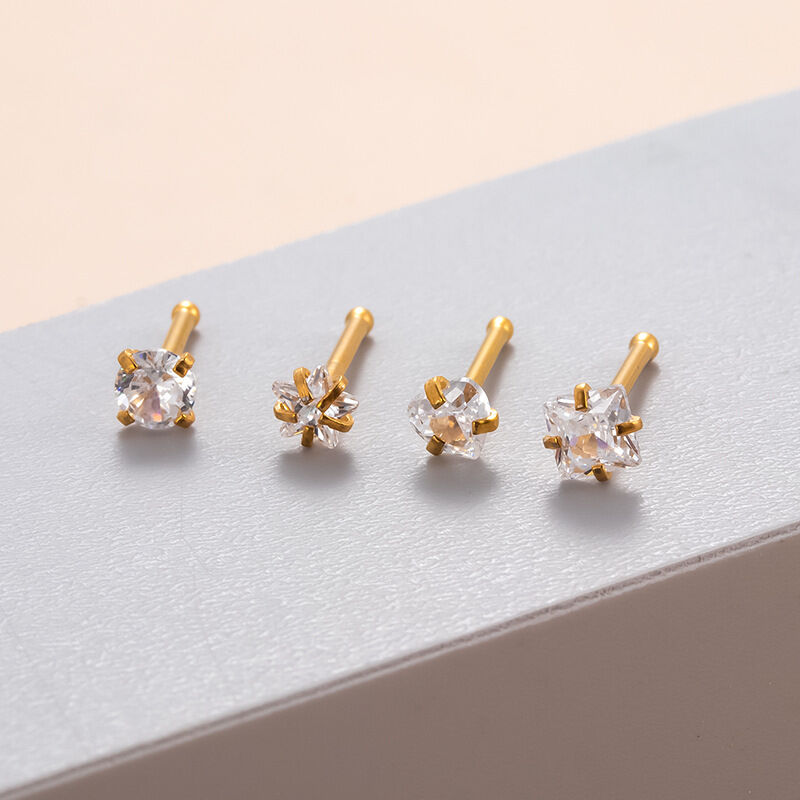 1 Piece Fashionable Heart Stainless Steel Waterproof Gold Color Zircon Women's Nose Stud Picture3