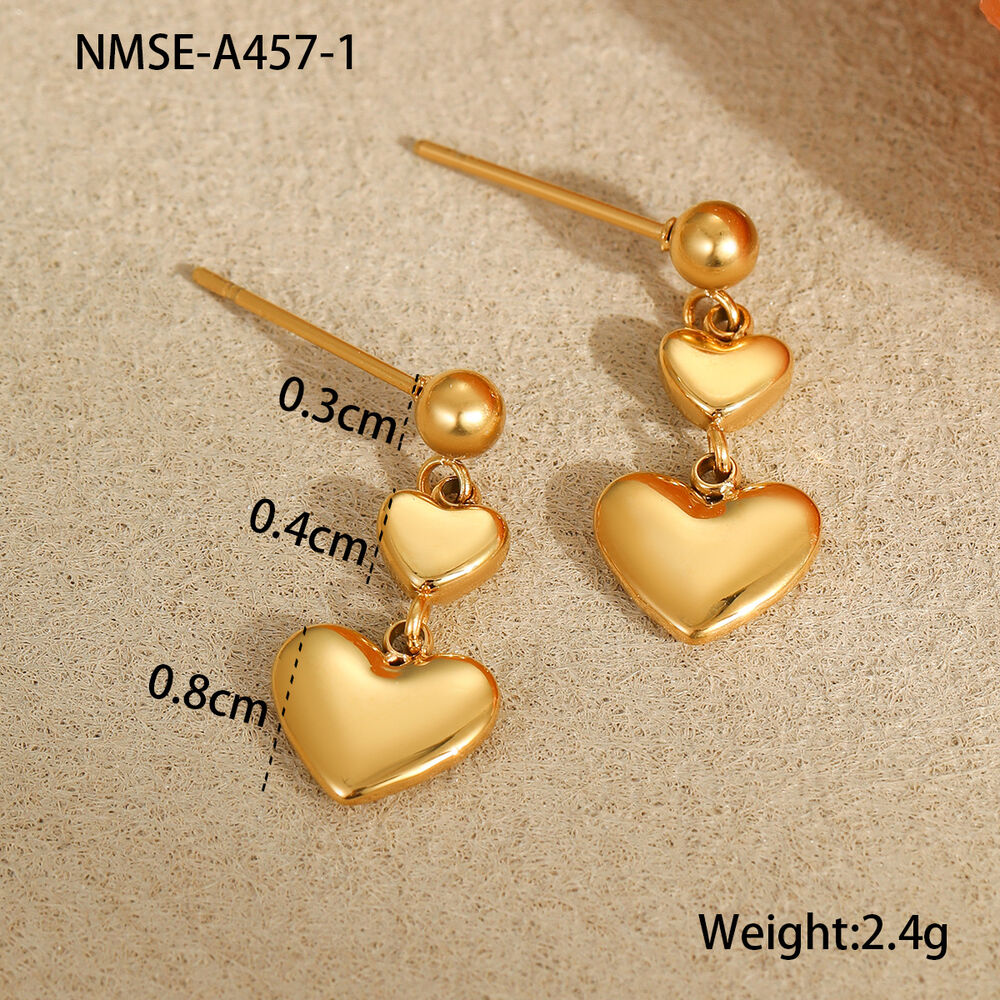 Simple Series Sweet Heart Stainless Steel Waterproof Gold Color Women's Drop Earrings