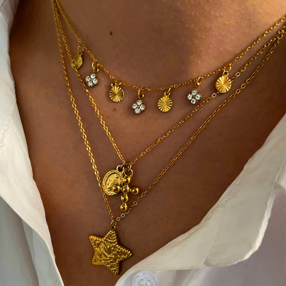 Collana con ciondolo a croce in acciaio inossidabile impermeabile color oro da 1 pezzo h5Immagine3