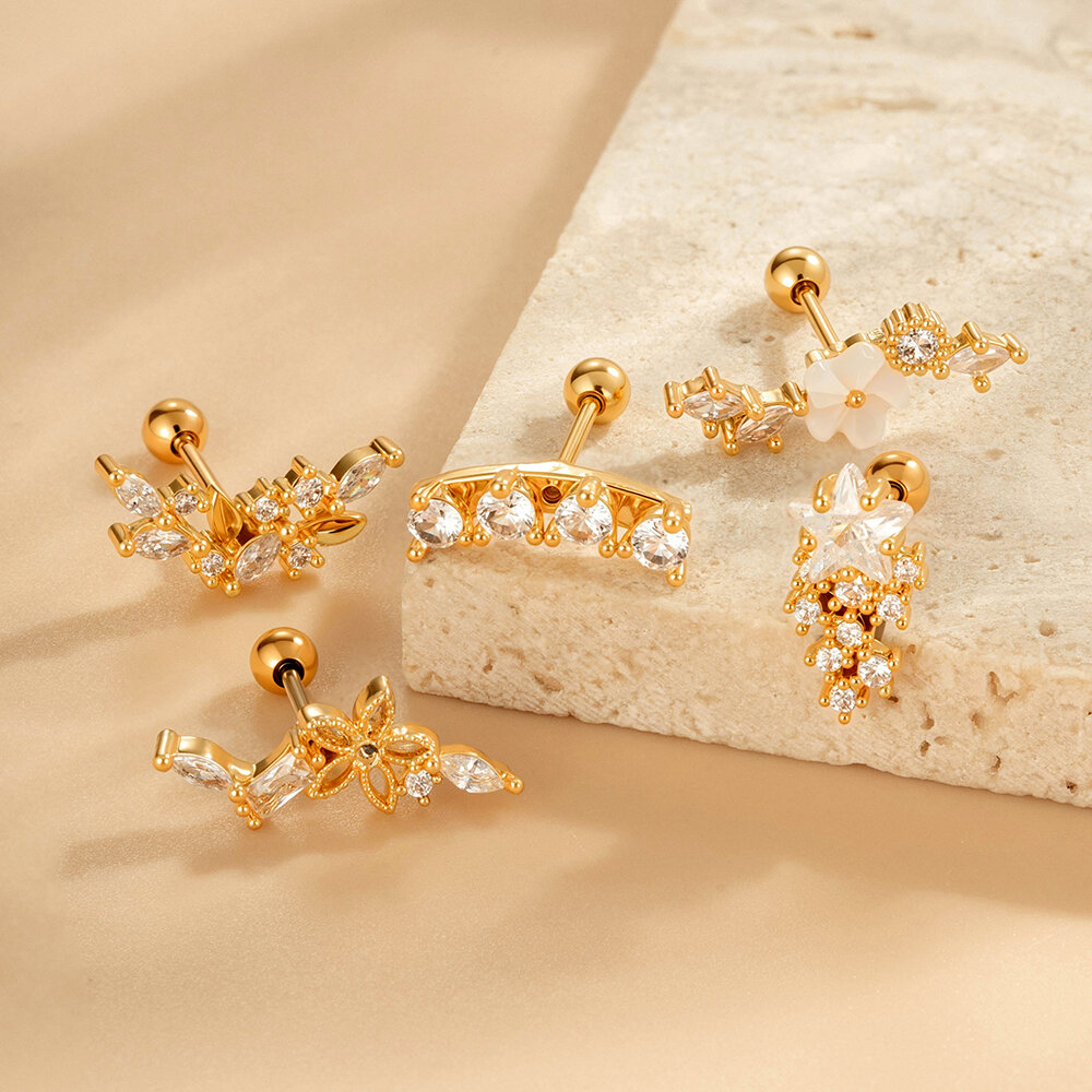 1 Piece Simple Series Simple Star Copper   Gold Color  Zircon Women's Piercings Earrings