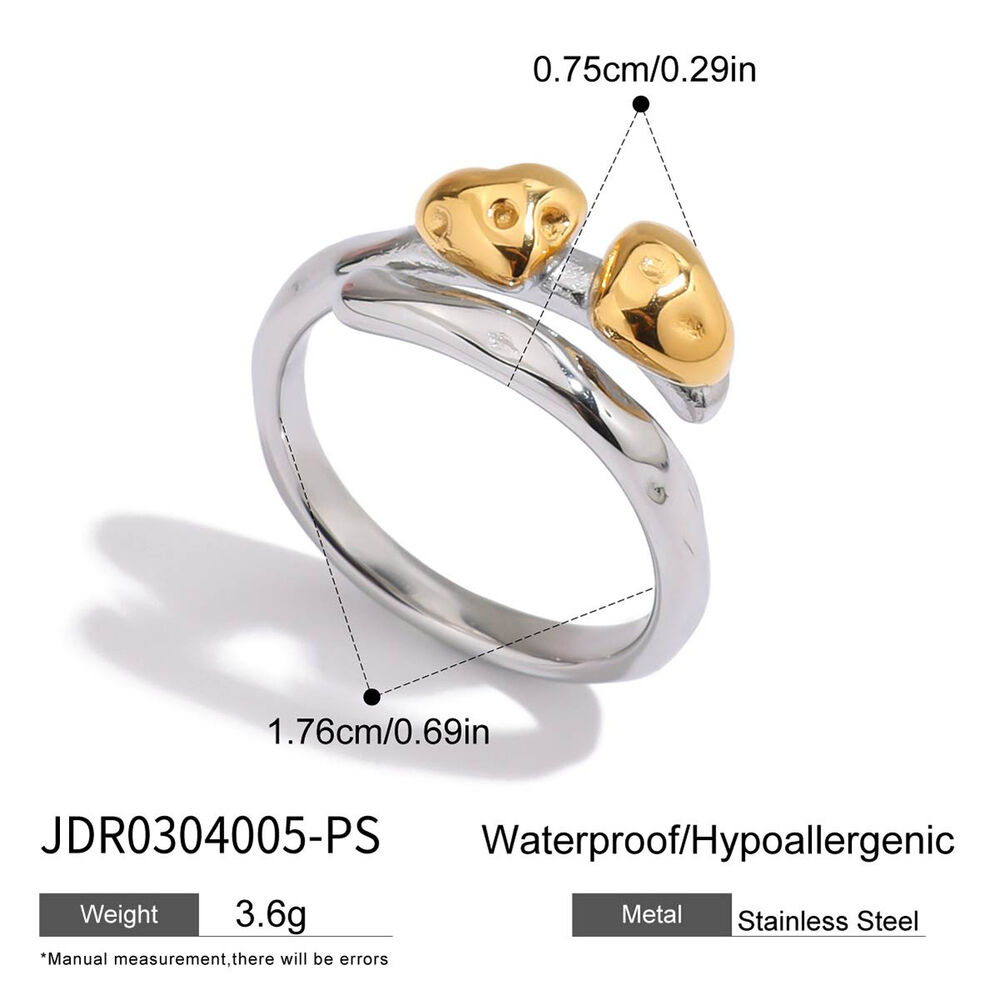 1 Stück Simple Series Herzförmiger Edelstahl Wasserdichter Statement-Ring in Gold & Silber Bild2