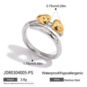 1 Stück Simple Series Herzförmiger Edelstahl Wasserdichter Statement-Ring in Gold & Silber h5 Bild2