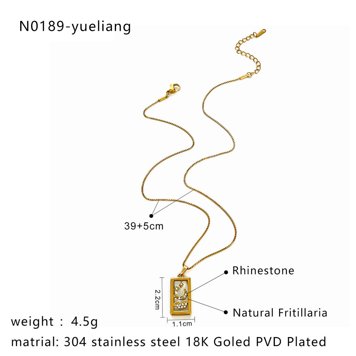 1 Piece Stainless Steel Waterproof Gold Color Rhinestone Pendant Necklace Picture2