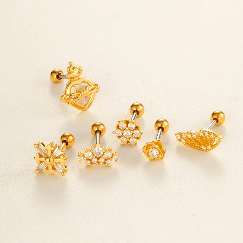 Boucles d'oreilles élégantes en forme de fleur, couleur cuivre et or, zircon, pour femme, 1 pièce
