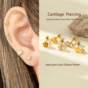1 Piece Simple Stainless Steel Waterproof Gold Color Zircon Piercings Earring h5 Picture4