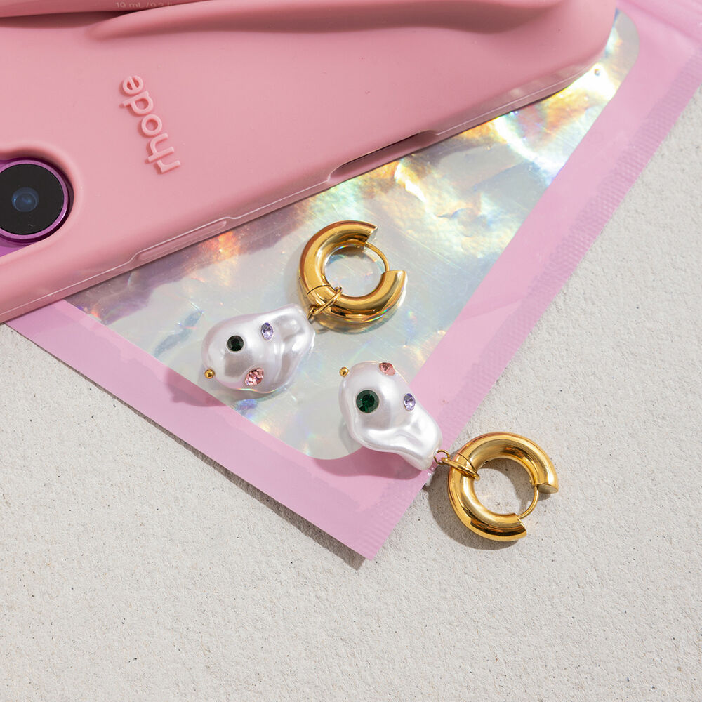 1 paio di orecchini pendenti da donna in acciaio inossidabile asimmetrico colorato, impermeabili, color oro h5Immagine6