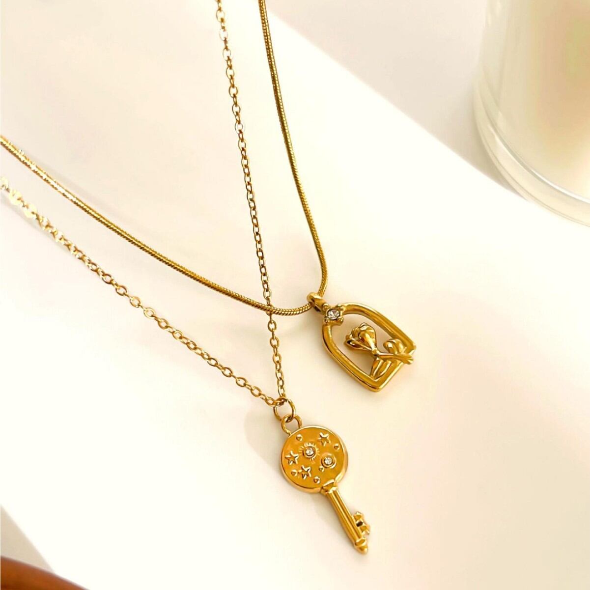 Collana con ciondolo color oro impermeabile in acciaio inossidabile rosa da 1 pezzo h5 Immagine4