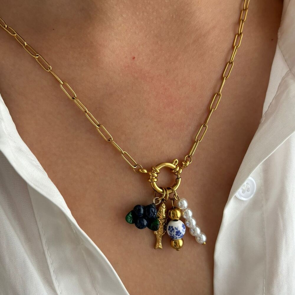 Collana con ciondolo color oro impermeabile in acciaio inossidabile a forma di uva, 1 pezzo h5Immagine3
