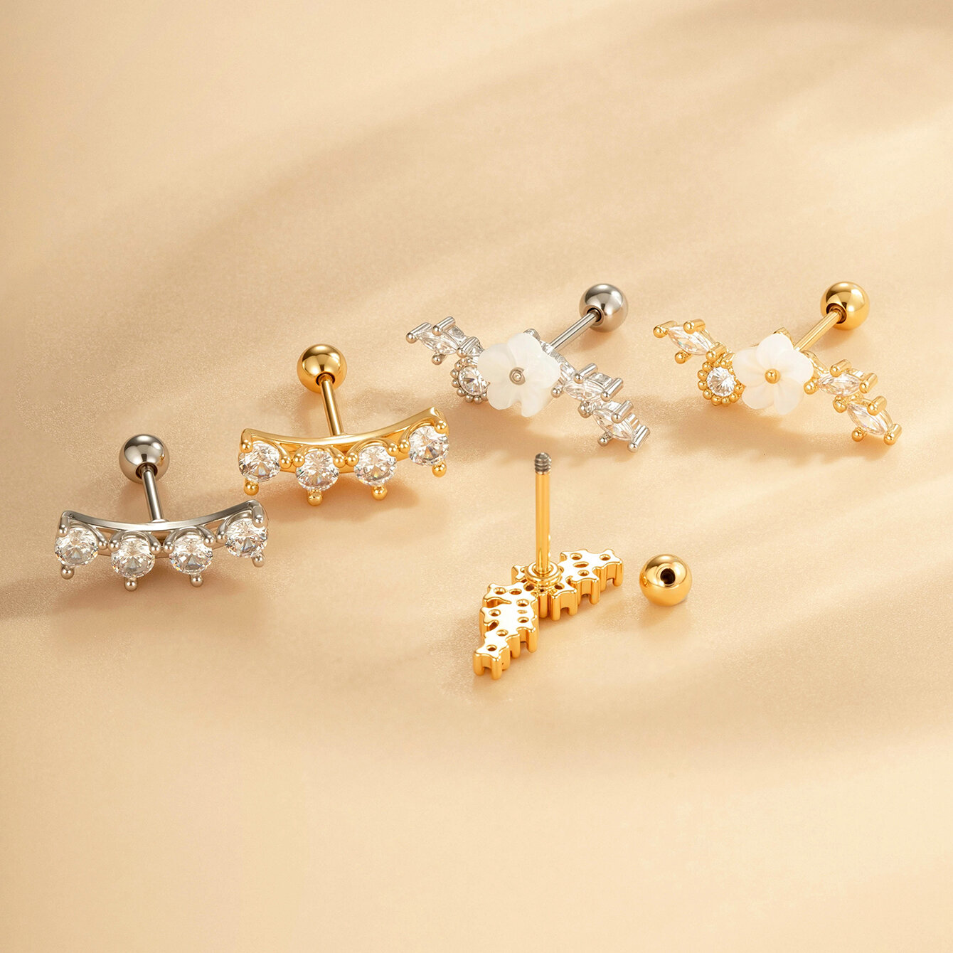 1 Piece Simple Series Simple Star Copper   Gold Color  Zircon Women's Piercings Earrings h5 Picture3