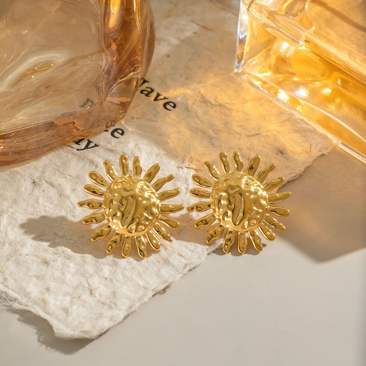 Set di orecchini color oro impermeabili in acciaio inossidabile Sun h5 Immagine3