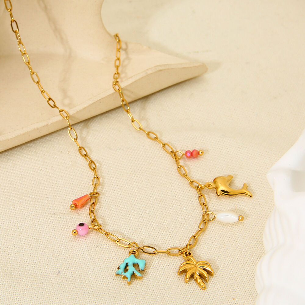 Collana con ciondolo color oro impermeabile in acciaio inossidabile da 1 pezzo per le vacanze h5 Immagine2