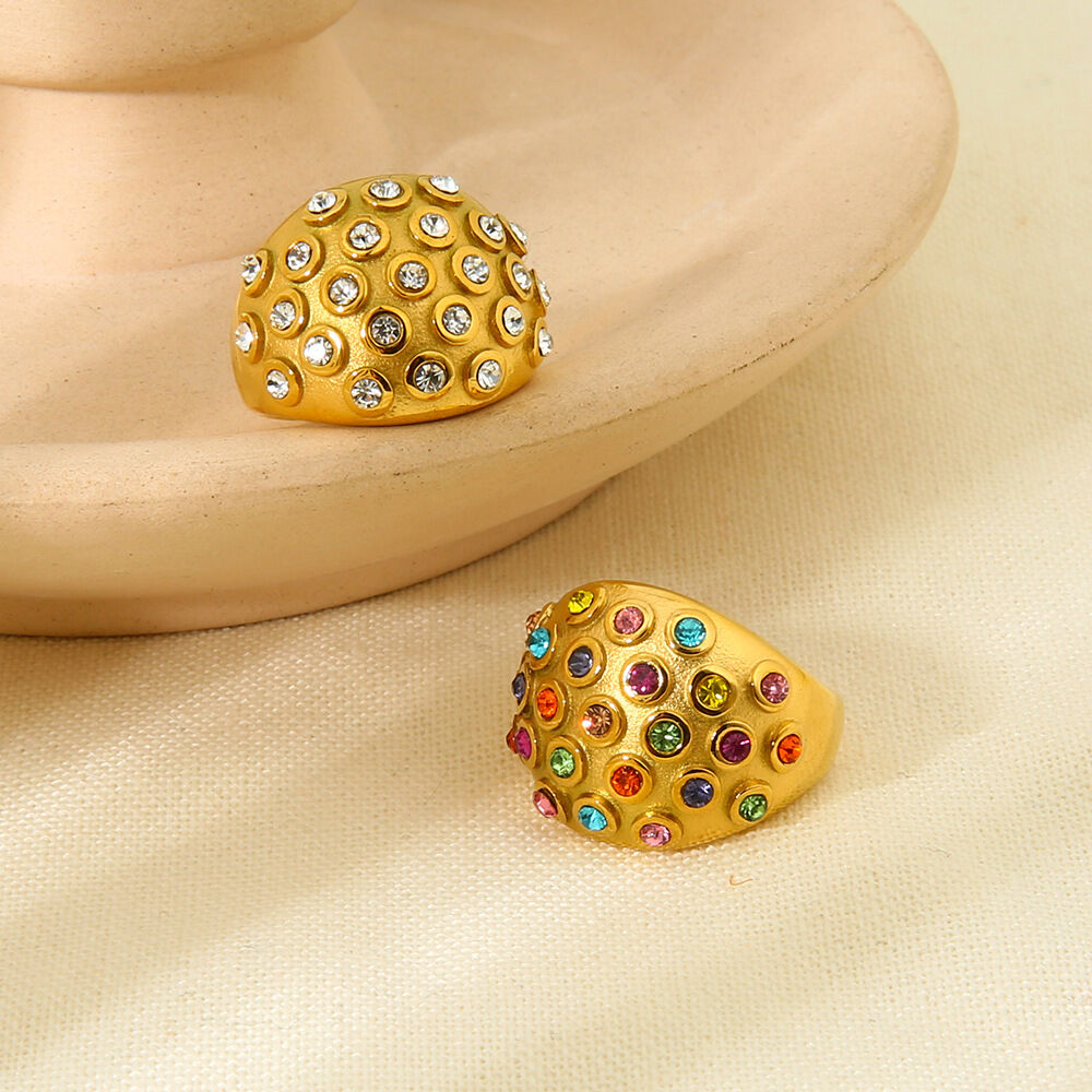 Luxurious Retro Geometric Stainless Steel Waterproof  Gold Color  Statement Rings h5 Picture3