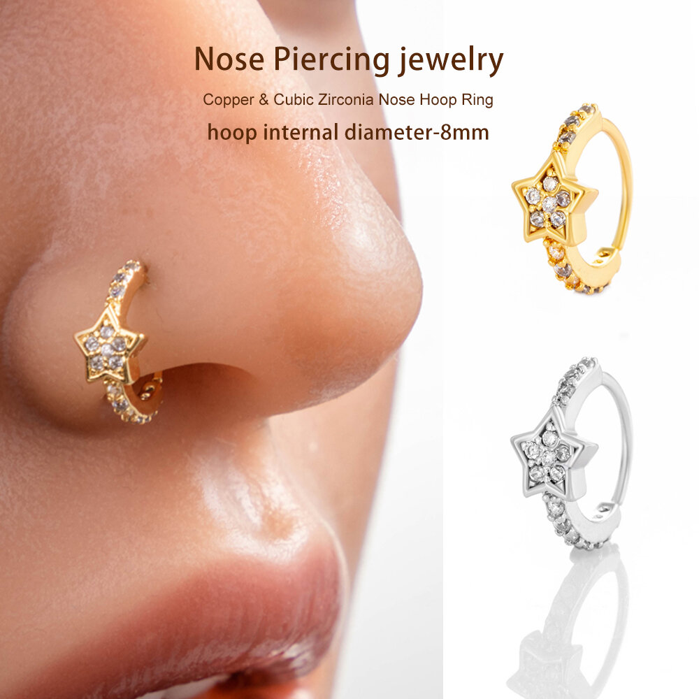 1 stuk Shining Star Koper Goud Kleur Zirkoon Dames Neuspiercing Afbeelding4