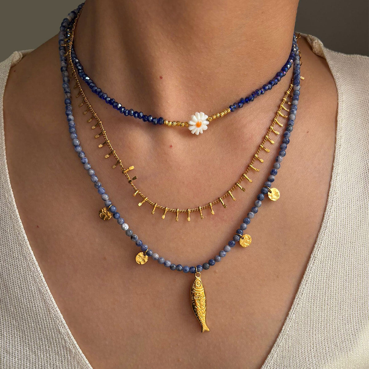 Collana con perline in pietra naturale da 1 pezzo
