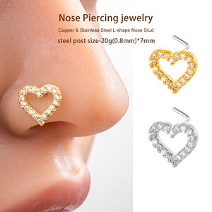 1 Piece Heart Copper Gold Color Zircon Women's Nose Stud h5 Picture5