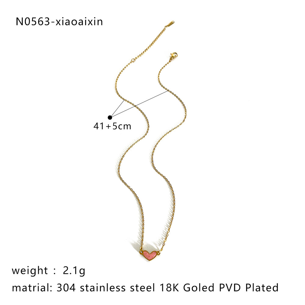 1 Piece Enamel Heart Stainless Steel Waterproof Gold Color Pendant Necklace h5Picture2