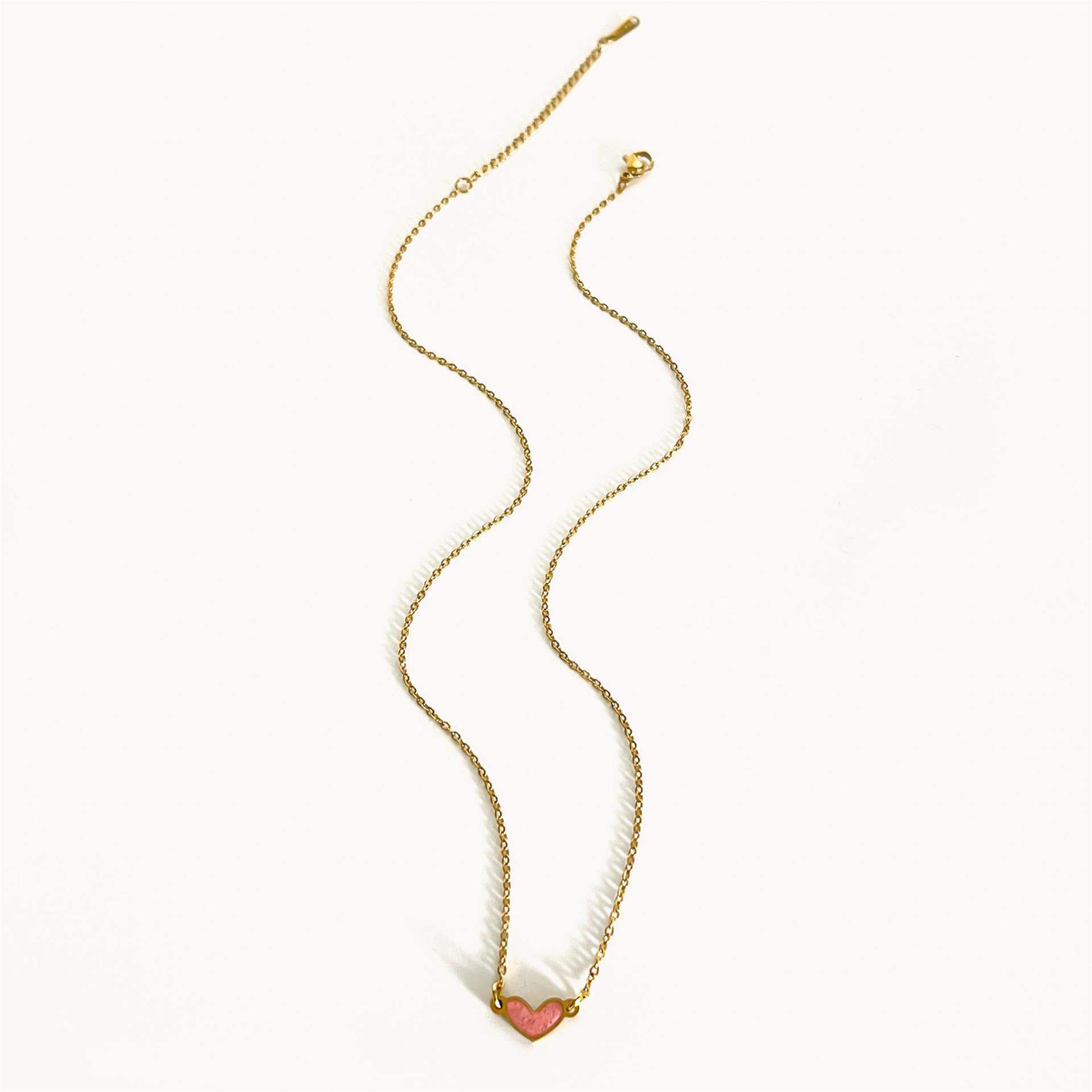 1 Piece Enamel Heart Stainless Steel Waterproof Gold Color Pendant Necklace h5