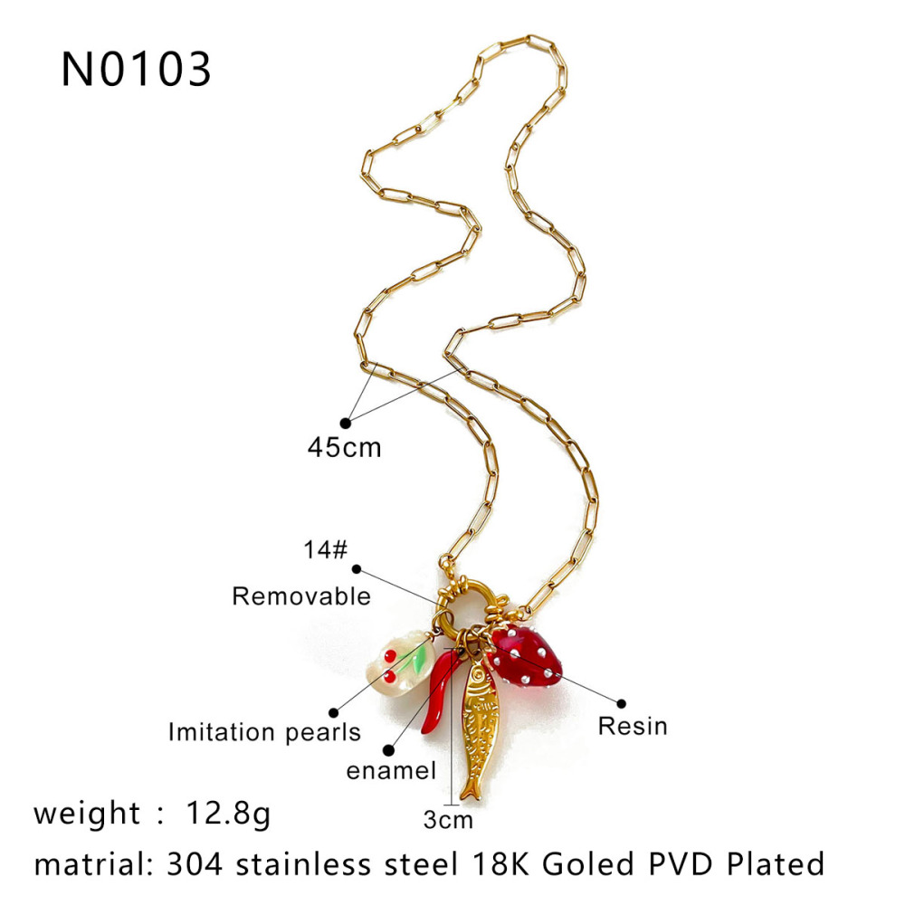 Collana Con Ciondolo Color Oro Impermeabile In Acciaio Inossidabile Con 1 Pezzo Di Frutta Immagine2