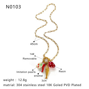 Collana Con Ciondolo Color Oro Impermeabile In Acciaio Inossidabile Con 1 Pezzo Di Frutta h5 Immagine2