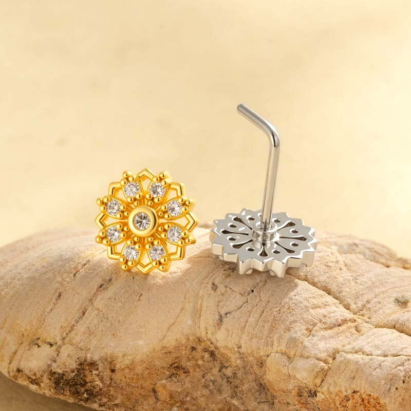 1 pezzo di orecchino al naso da donna in zircone color rame e oro con fiore abbagliante 2
