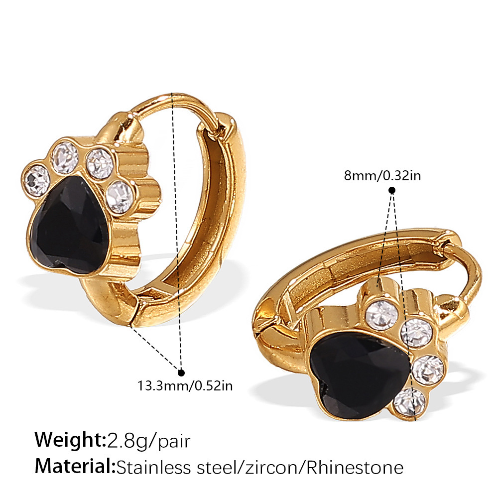 1 Pair Stainless Steel Waterproof Gold Color Crystal Hoop Earrings Picture2