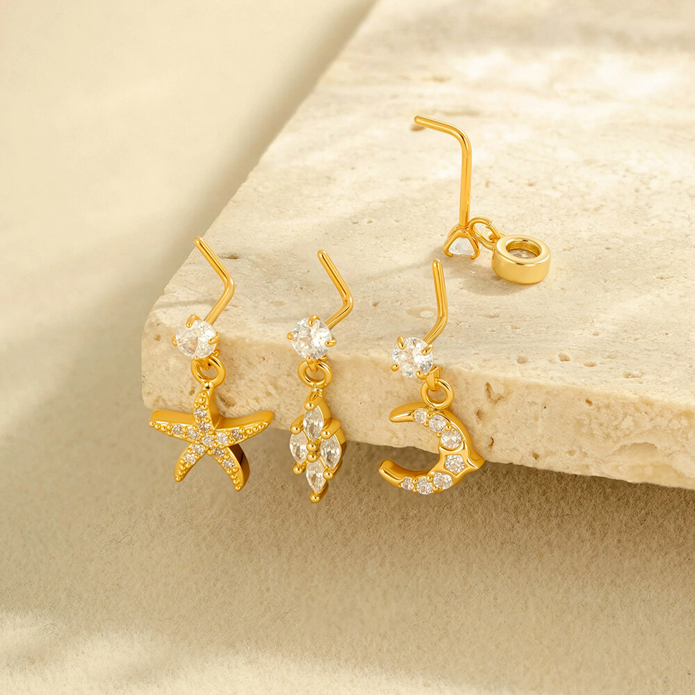 1 Piece Simple Series Simple Heart Copper   Gold Color  Zircon Women's Nose Stud 2