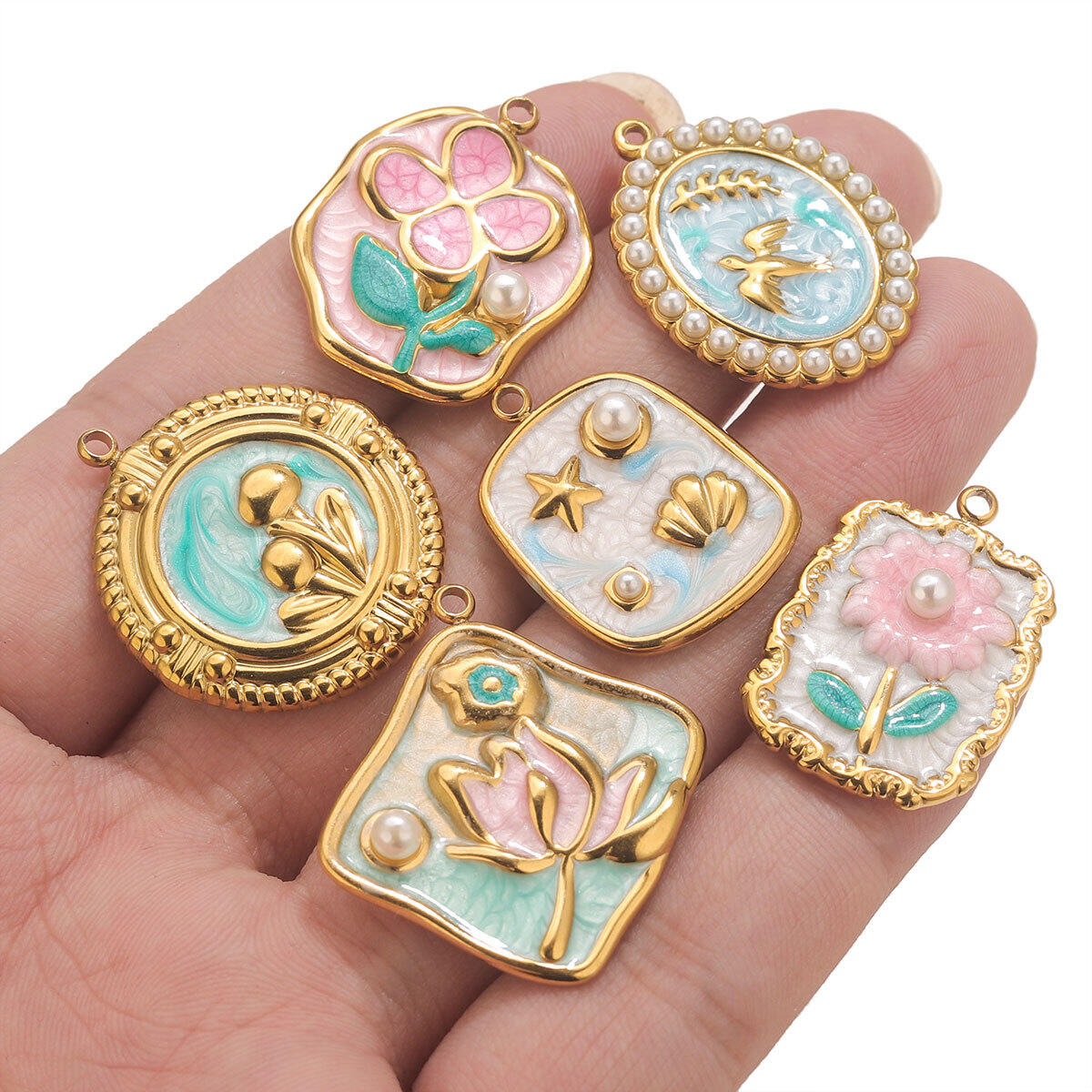 1 Piece Romantic DIY Flower Stainless Steel Waterproof Women's Pendants Picture4