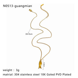 1 Piece Fish Stainless Steel Waterproof Gold Color Pendant Necklace h5 Picture2