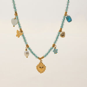 1 Piece Delicate Heart Blue Stainless Steel Waterproof Gold Color Women's Pendant Necklaces h5 Picture7