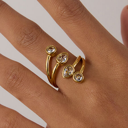 1 Piece Luxurious Droplet Stainless Steel Waterproof Gold Color Women's Gemstone Rings