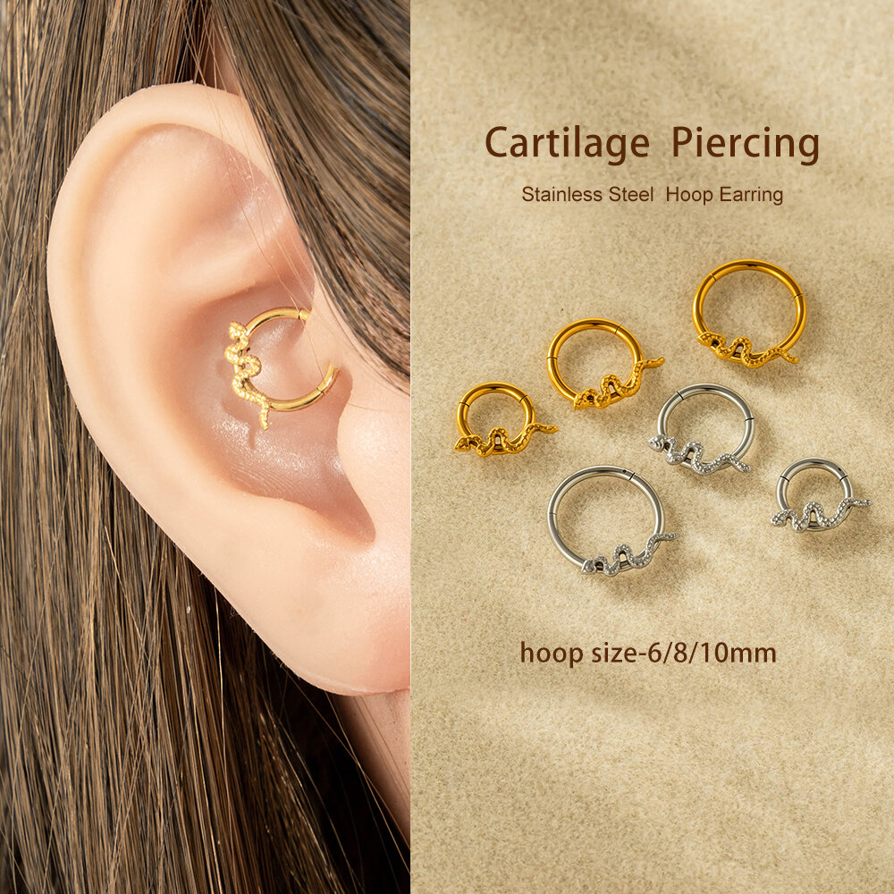 1 pezzo di orecchini a forma di serpente in acciaio inossidabile impermeabile color oro con zircone h5 Immagine3
