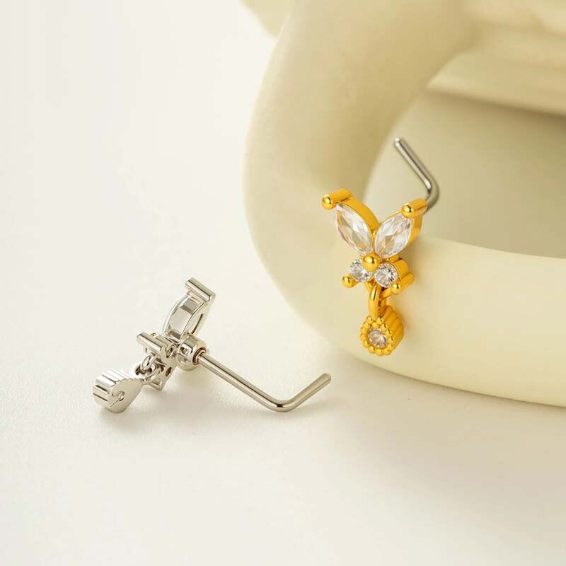 1 pezzo di perno nasale da donna a forma di farfalla in zircone color rame e oro 2