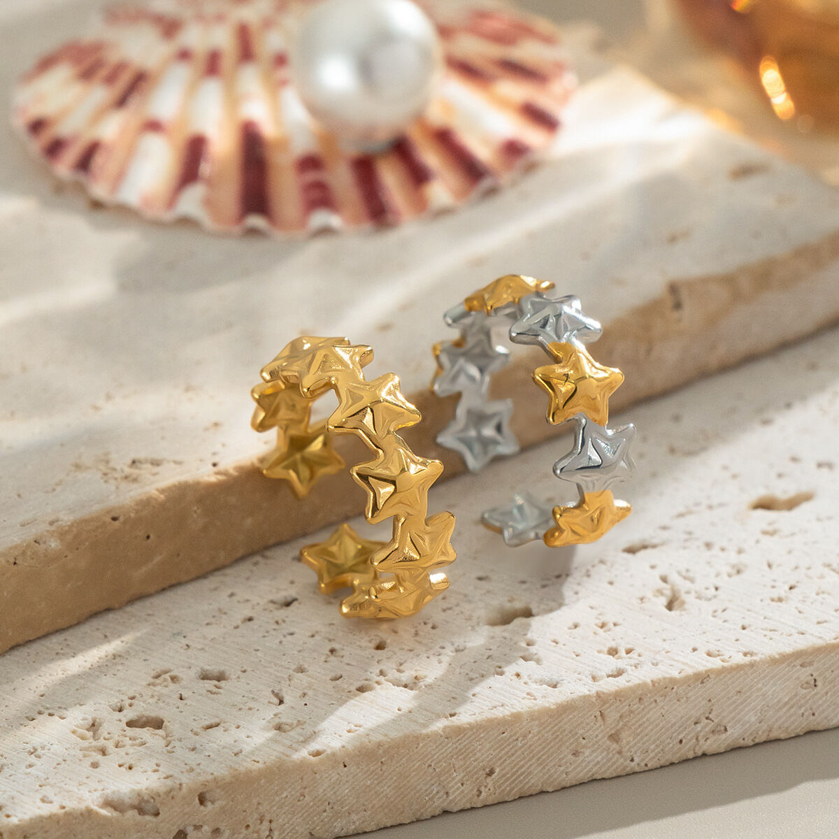 1 Piece Simple Star Stainless Steel Waterproof Gold Color Minimalist Ring h5 Picture3