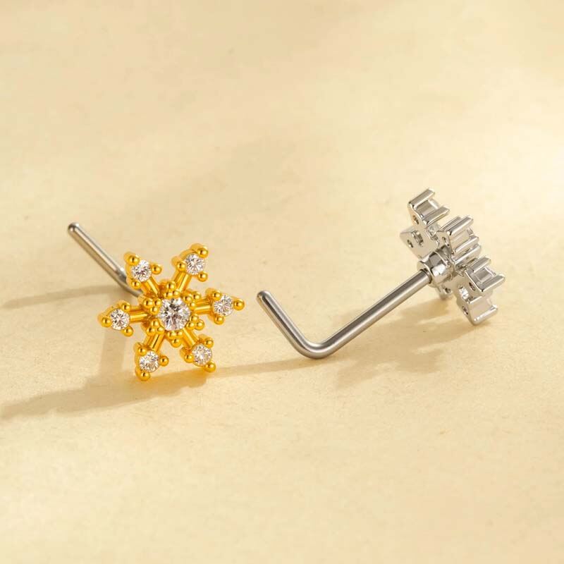 1 Piece Snowflake Copper Gold Color Zircon Women's Nose Stud Picture3