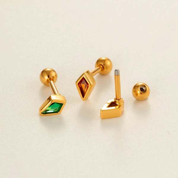 1 Piece Daily Rhombus Copper Gold Color Zircon Women's Piercings Earrings Picture3
