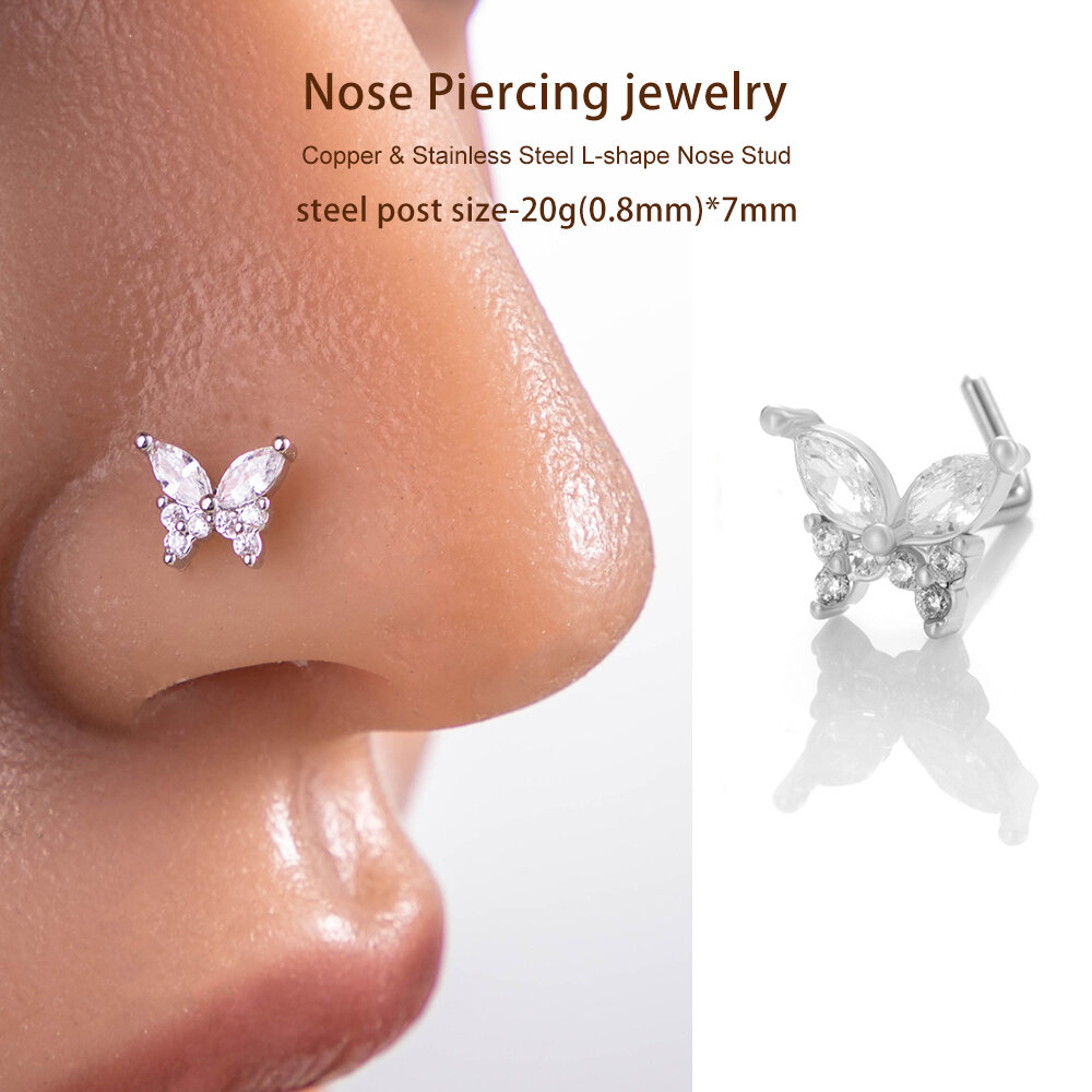 1 Piece Copper Gold Color Zircon  Nose Stud Picture6