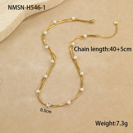 Elegantes collares de cadena de acero inoxidable dorados e impermeables para mujer