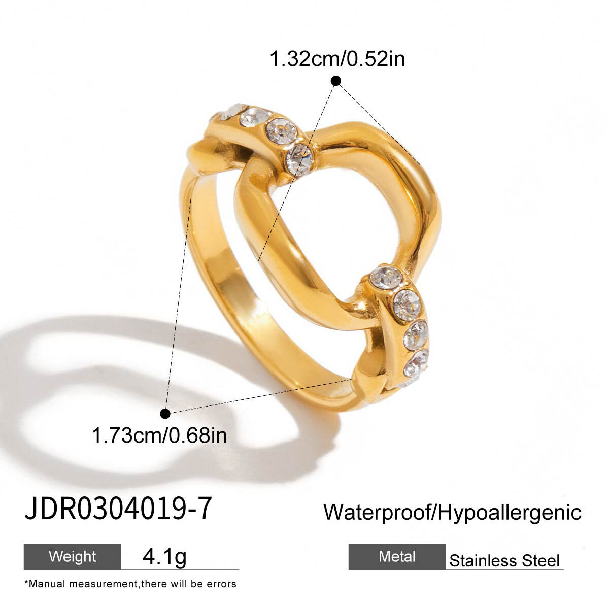 1 Pair Luxurious Series Stainless Steel Waterproof Gold Color Women's Gemstone Rings h5 Picture2