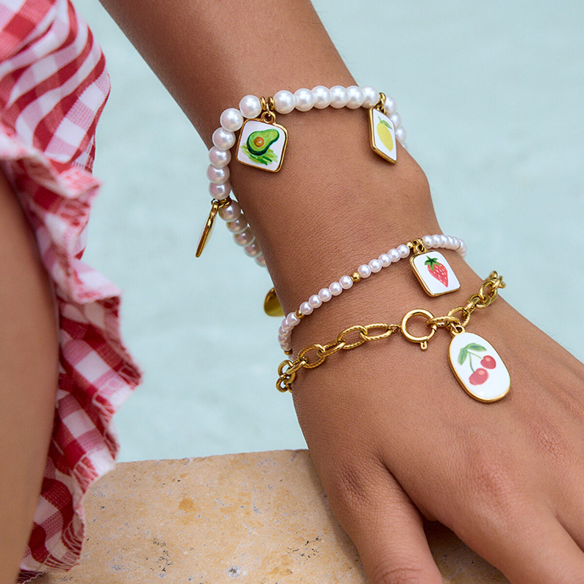 1 Piece Romantic Cherry Stainless Steel Waterproof Gold Color Women's Charm Bracelets