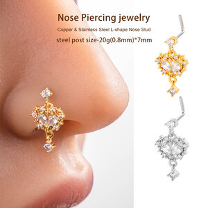 1 Piece Heart Copper Gold Color Zircon Women's Nose Stud h5 Picture4