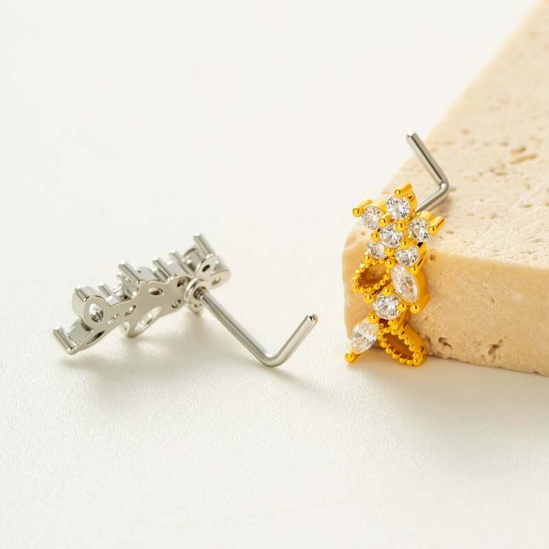 1 Piece Flower Copper Gold Color Zircon Women's Nose Stud h5Picture3