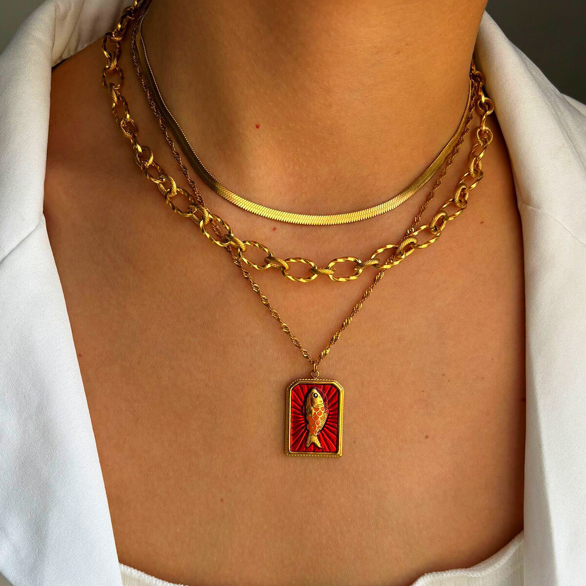 1 Piece Fish Stainless Steel Waterproof Gold Color Pendant Necklace