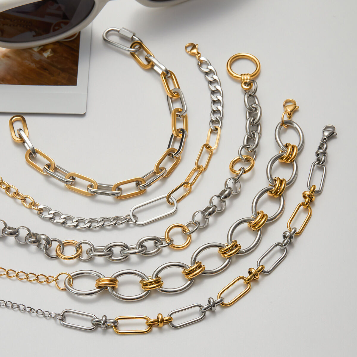 1 Piece Simple Patchwork Stainless Steel Waterproof Gold Color Women's Chain Bracelets h5 Picture6
