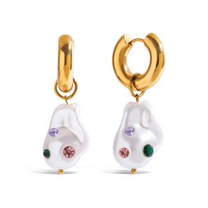 1 paio di orecchini pendenti da donna in acciaio inossidabile asimmetrico colorato, impermeabili, color oro h5
