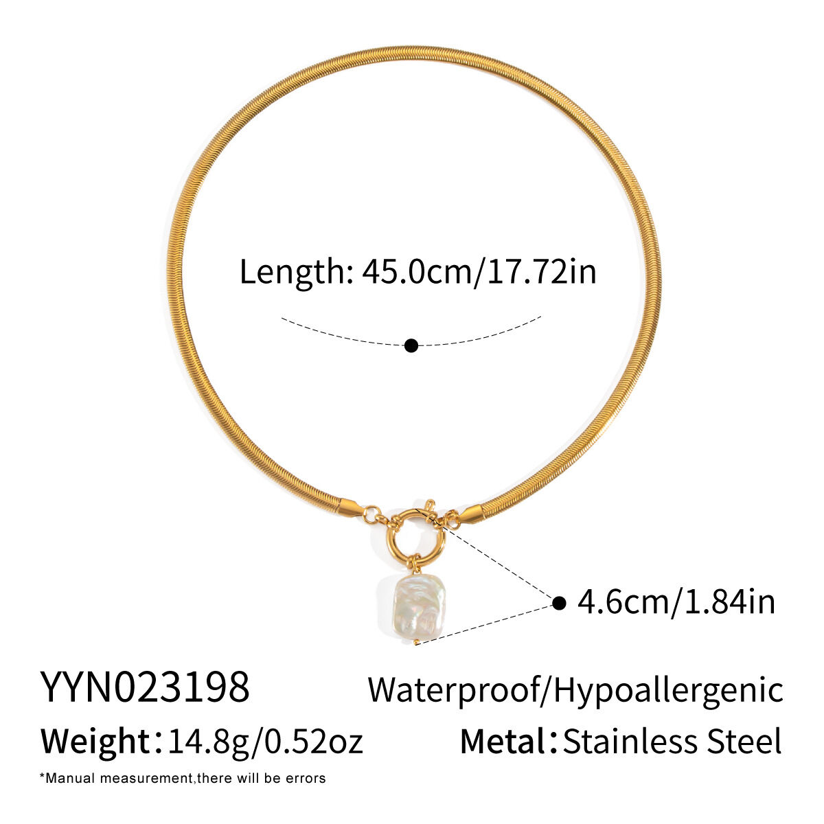 1 Piece Stainless Steel Waterproof Gold Color Pearl Pendant Necklace 