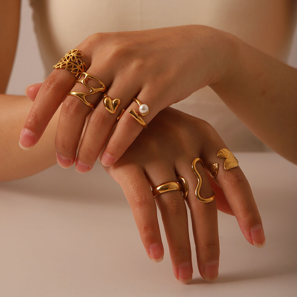 1 Piece Stainless Steel Waterproof Gold Color Adjustable Ring