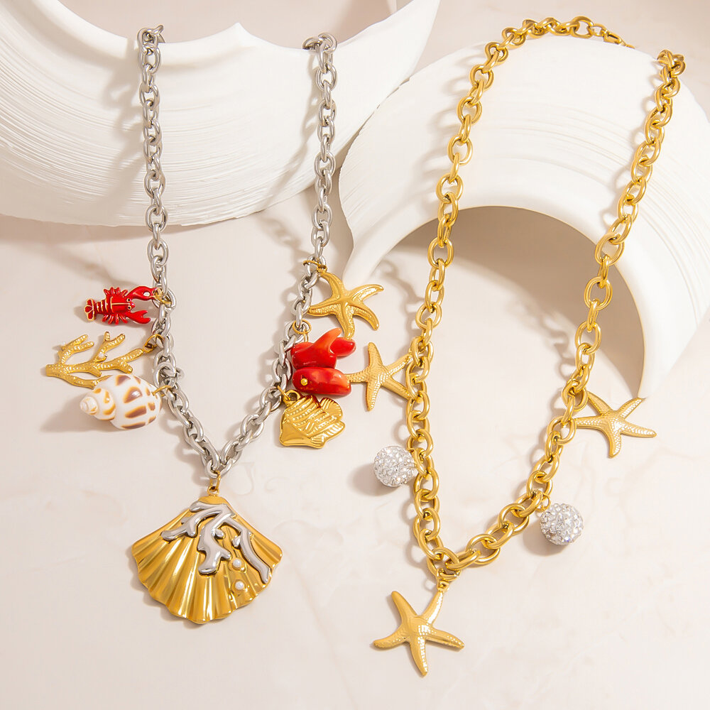 Luxurious Natural Turtle Stainless Steel Waterproof   Gold Color  Women's Pendant Necklaces 2