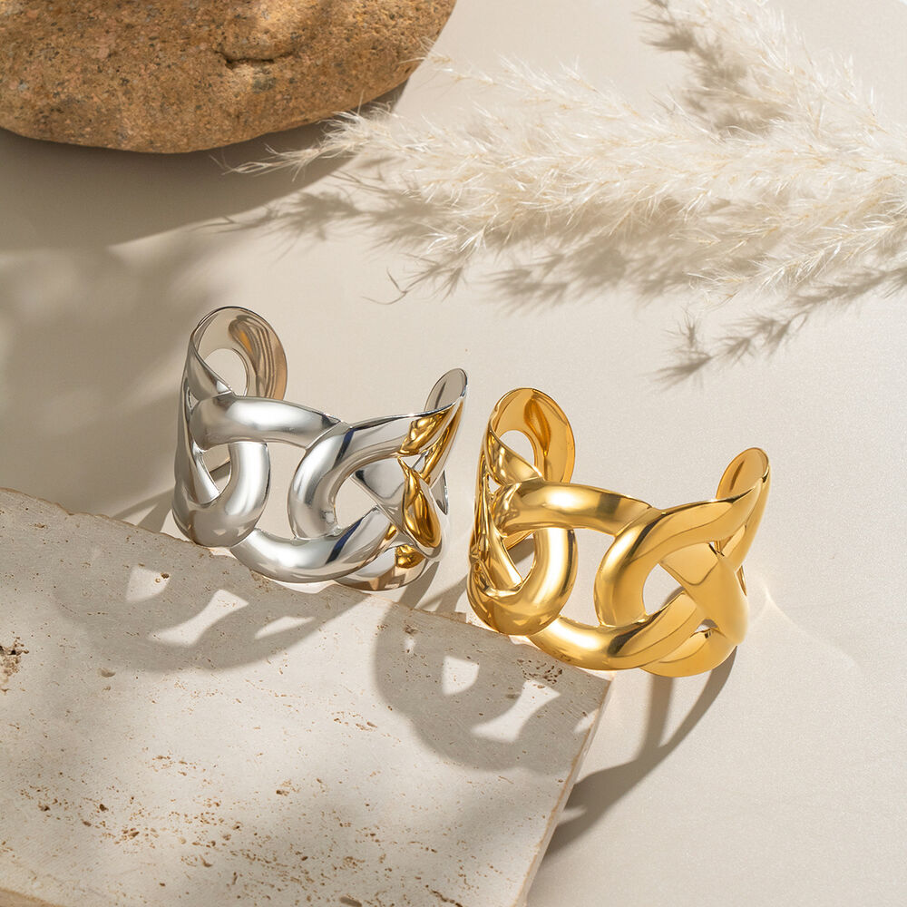 1 Piece Stainless Steel Waterproof Gold Color Cuff Bracelet h5Picture4